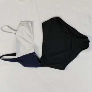 2/$10 04SE1 Athleta black, navy & white cut out side one piece swim suit M